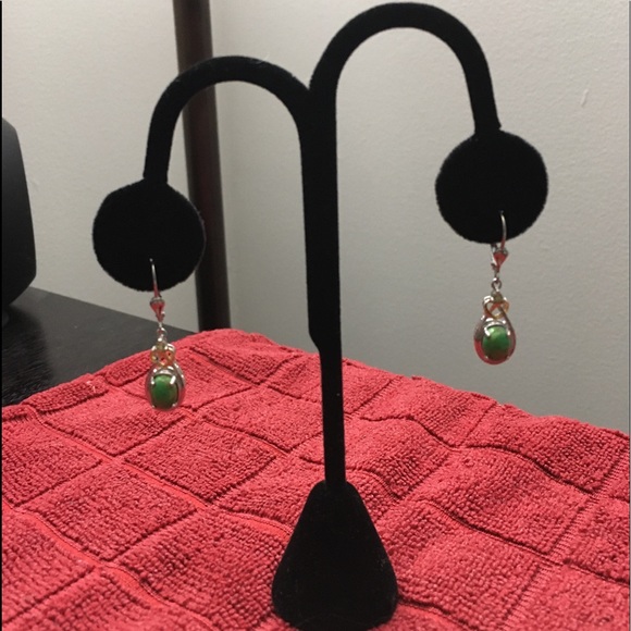 Mojave Green Turquoise/Peridot Earrings/ Ring Set 925 -  14K Goldplated. - Picture 10 of 17